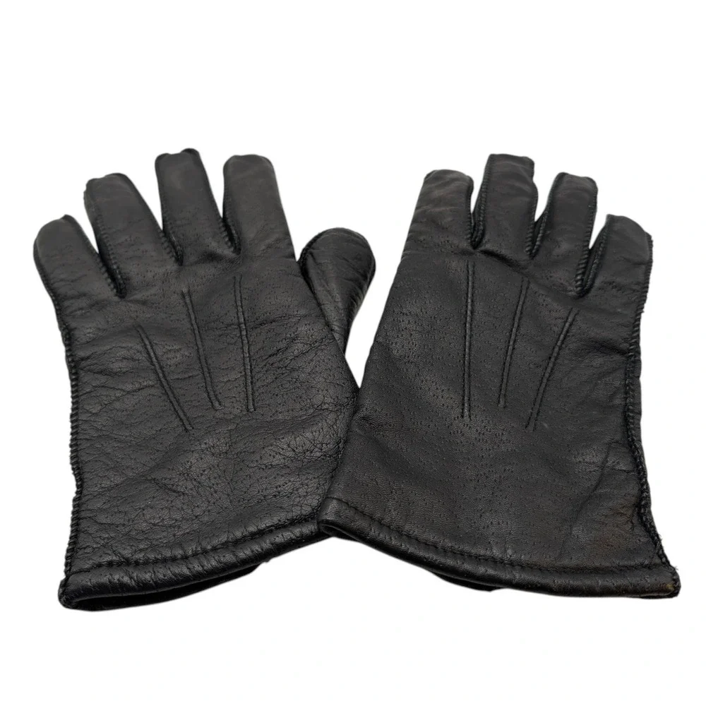 Vintage Pownes Genuine Leather Gloves Driving Lined Black‎ Womens Size Large